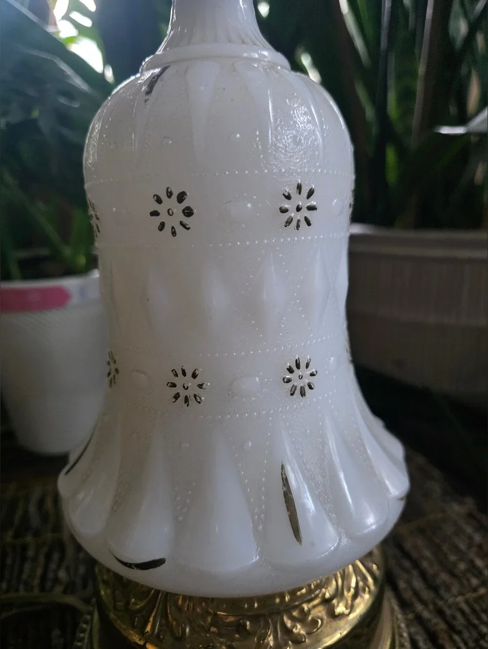 Milk Glass Table Lamp Base with White Floral Cutwork - Needs Rewiring